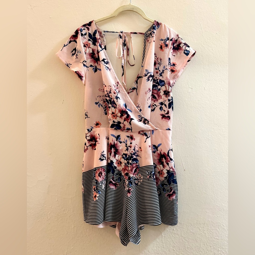 Women’s Floral & Striped Romper Dress with Shorts – Size Small, by Trixxi